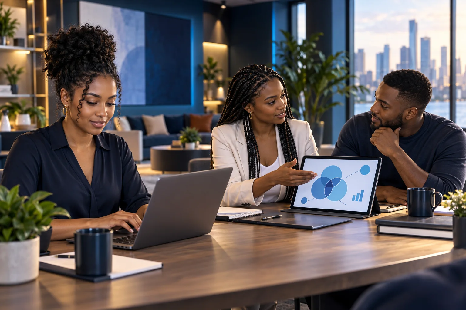 Des entrepreneurs étudient ensemble un programme de formation.